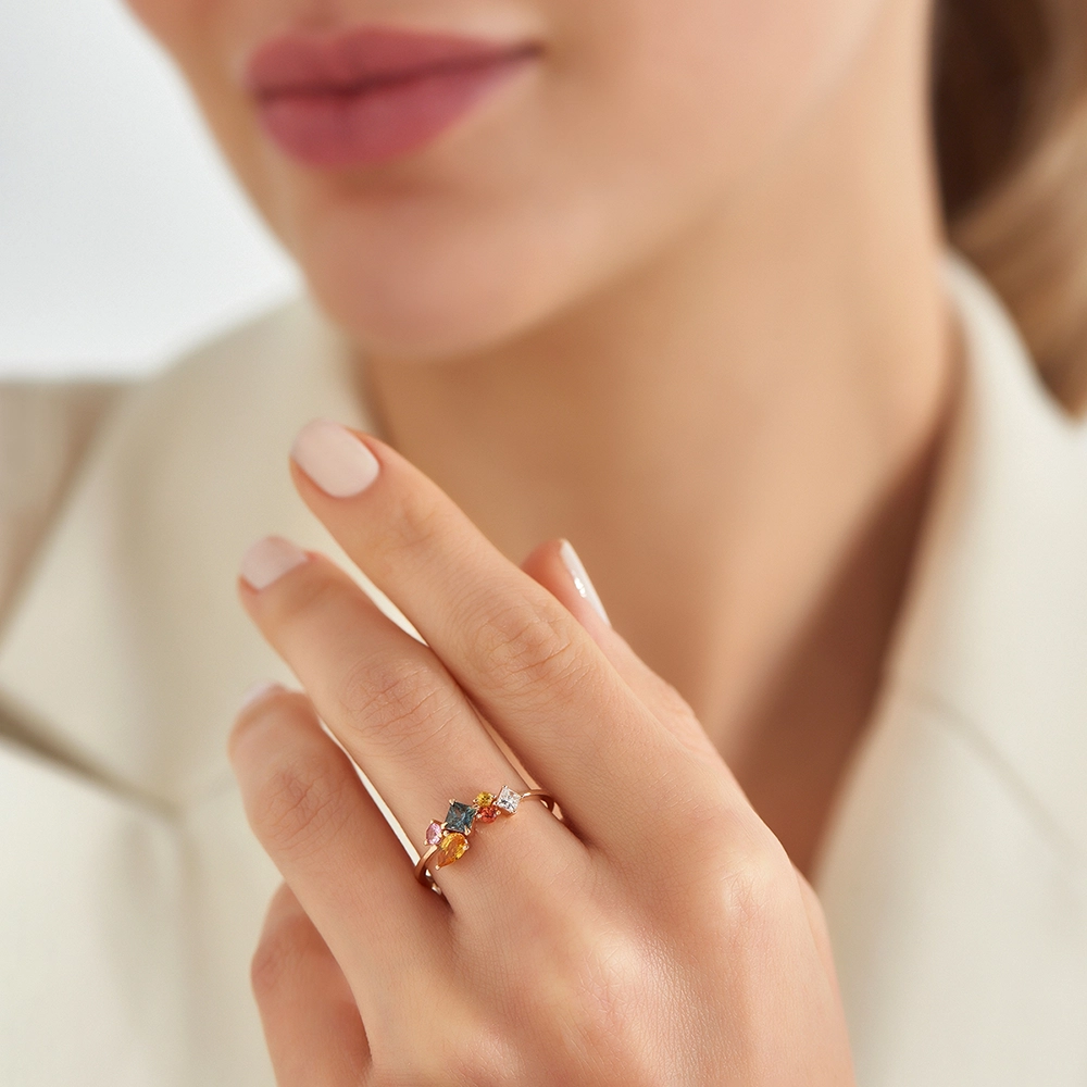 Lily 0.91 CT Multicolor Sapphire and Diamond Rose Gold Ring - Nev Jewellery (1)