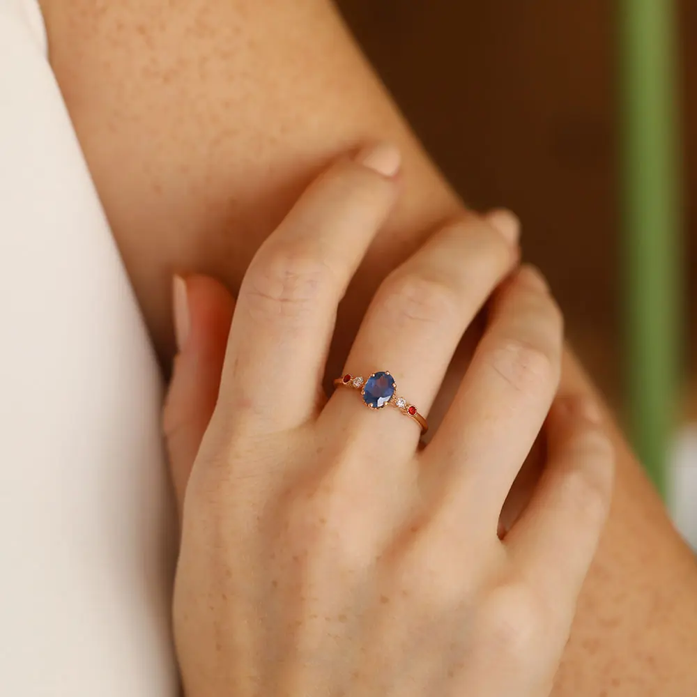 1.01 CT Blue Safir ve Pırlanta Taşlı Rose Altın Yüzük - Nev Jewellery (1)