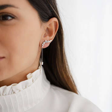 0.93 CT Baguette Cut Diamond White Gold Long Earring - Nev Jewellery (1)