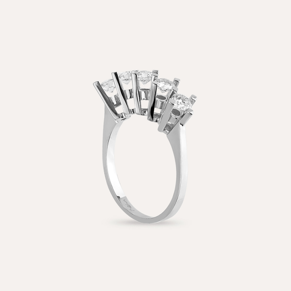 0.93 CT Pırlanta Taşlı Beyaz Altın Beştaş Yüzük - 4