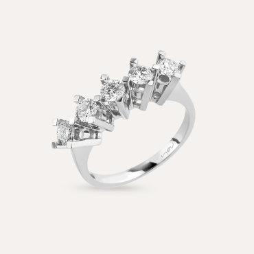 0.93 CT Pırlanta Taşlı Beyaz Altın Beştaş Yüzük - Nev Jewellery (1)