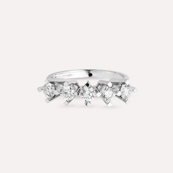 0.93 CT Pırlanta Taşlı Beyaz Altın Beştaş Yüzük - 3