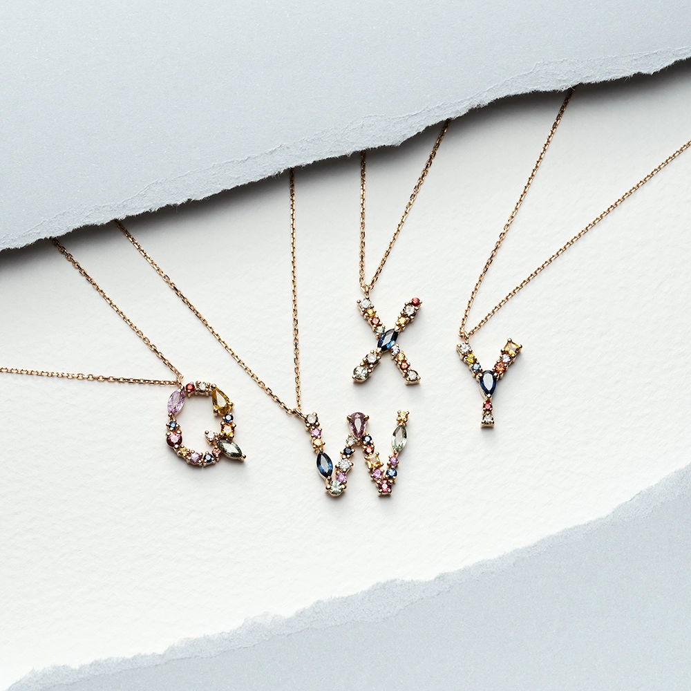 0.94 CT Brown Diamond Multicolor Sapphire Q Letter Pendant - Nev Jewellery (1)