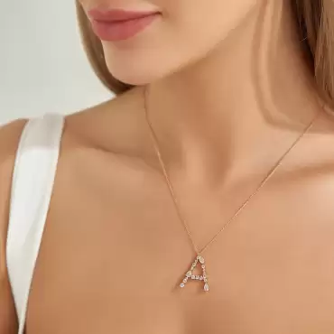0.94 CT Damla ve Markiz Kesim Pırlanta Taşlı A Harf Kolye - Nev Jewellery (1)