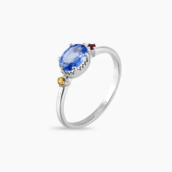 1.13 CT Multicolor Sapphire White Gold Ring - 4