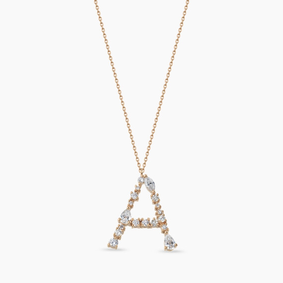 0.94 CT Pear and Marquise Cut Diamond Rose Gold A Letter Necklace - Nev Jewellery
