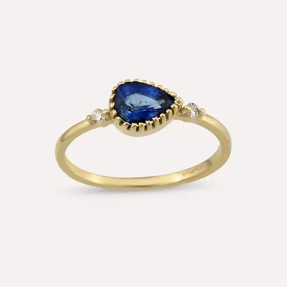 0.94 CT Sapphire and Diamond Yellow Gold Ring - 2