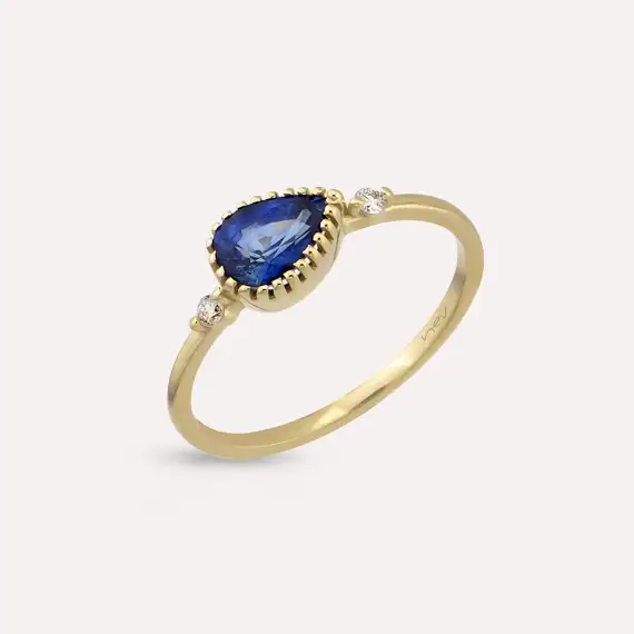 0.94 CT Sapphire and Diamond Yellow Gold Ring - 1