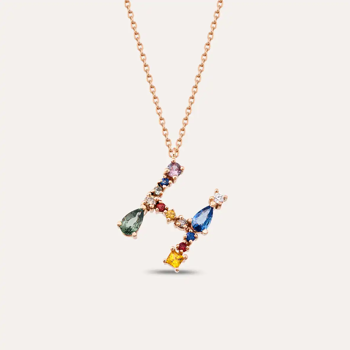 H Harf 0.92 CT Brown Pırlanta ve Multicolor Safir Taşlı Kolye - 1