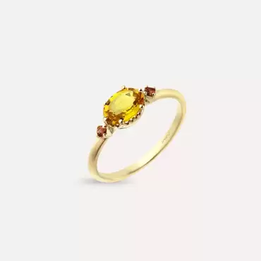 0.95 CT Yellow ve Orange Safir Taşlı Sarı Altın Yüzük - Nev Jewellery (1)