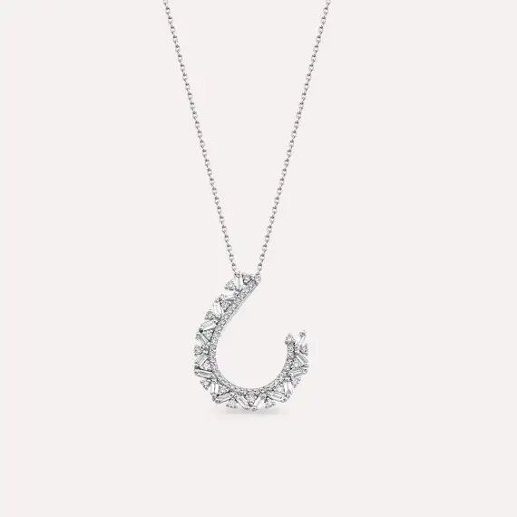 0.96 CT Baguette Cut Diamond White Gold Necklace - 1