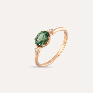 0.96 CT Green Sapphire and Diamond Rose Gold Ring - Nev Jewellery
