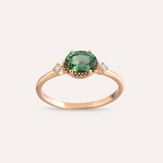 0.96 CT Green Sapphire and Diamond Rose Gold Ring - 2