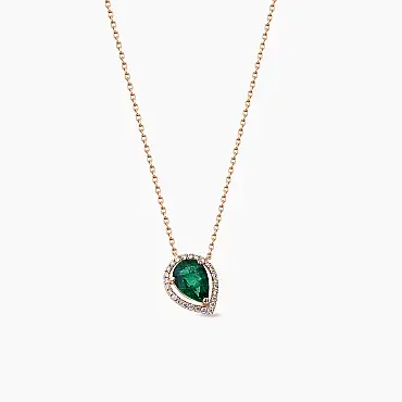 0.97 CT Pırlanta ve Damla Kesim Zümrüt Taşlı Rose Altın Kolye - Nev Jewellery (1)