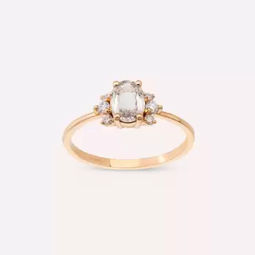 0.86 CT White Safir ve Pırlanta Taşlı Rose Altın Yüzük - Nev Jewellery (1)