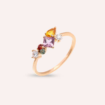 Lily 0.93 CT Diamond and Multicolor Sapphire Rose Gold Ring - Nev Jewellery