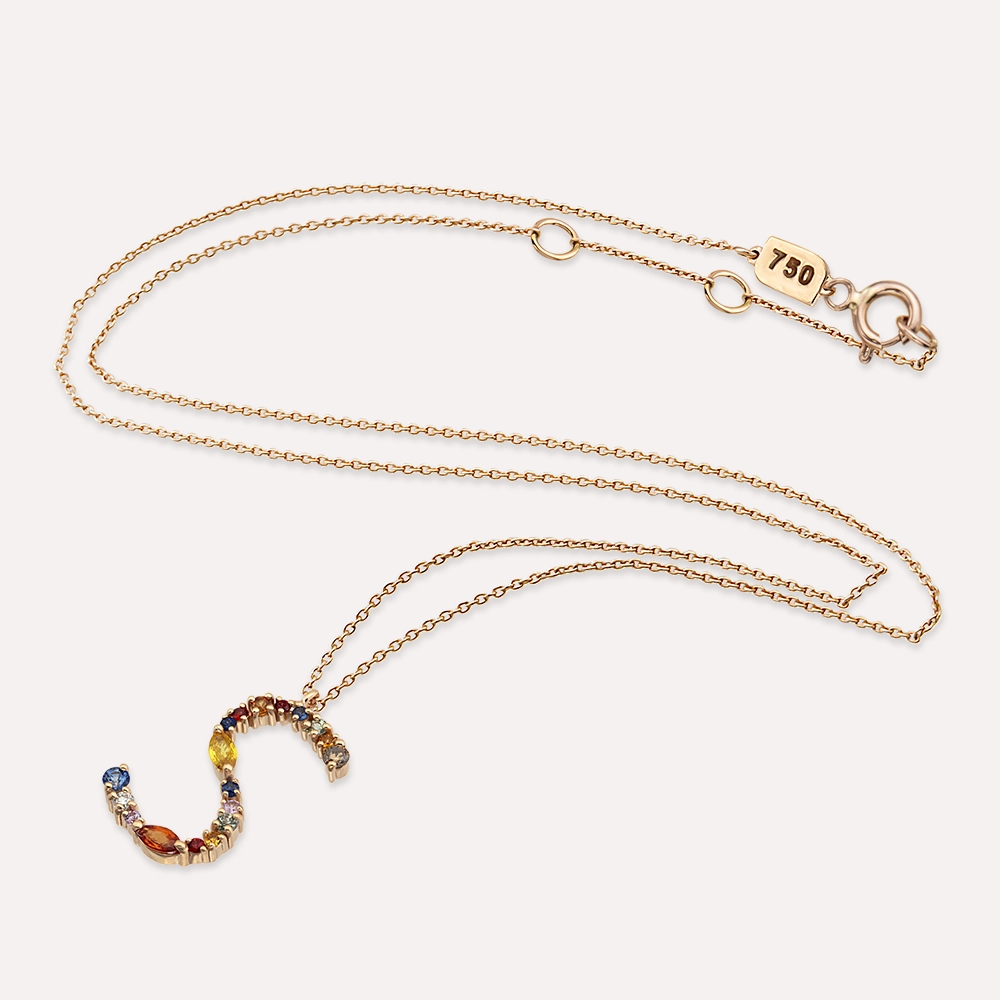 1.02 CT Multicolor Sapphire and Brown Diamond Yellow Gold S Letter Necklace - 3