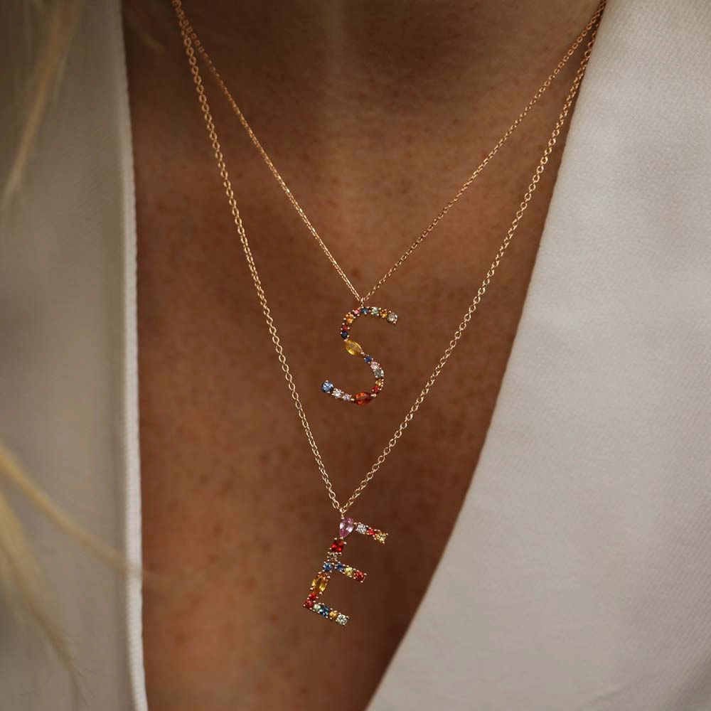 1.02 CT Multicolor Sapphire and Brown Diamond Yellow Gold S Letter Necklace - 2