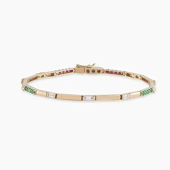 0.98 CT Multicolor Sapphire Rose Gold Tennis Bracelet - 1