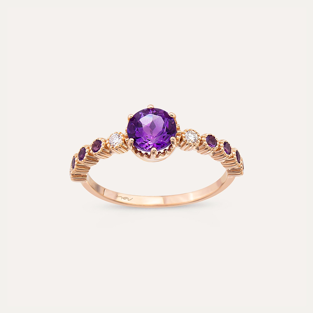 1.00 CT Ametist ve Pırlanta Taşlı Rose Altın Yüzük - Nev Jewellery (1)
