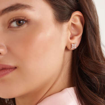 1.00 CT Markiz Kesim Pırlanta Taşlı Rose Altın Küpe - Nev Jewellery