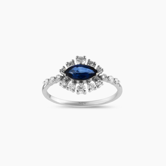 1.00 CT Safir ve Pırlanta Taşlı Yüzük - Nev Jewellery