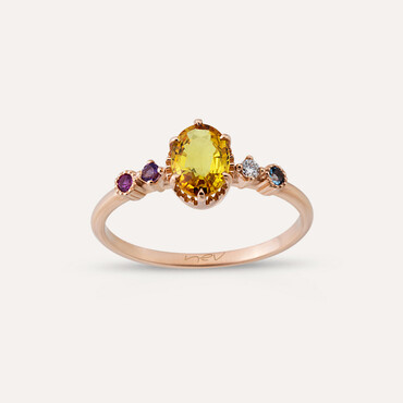 1.00 CT Yellow Safir, Pırlanta, Aquamarin ve Yakut Taşlı Yüzük - Nev Jewellery (1)
