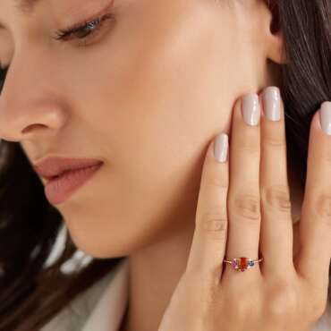 1.01 CT Multicolor Safir ve Pırlanta Taşlı Rose Altın Yüzük - Nev Jewellery