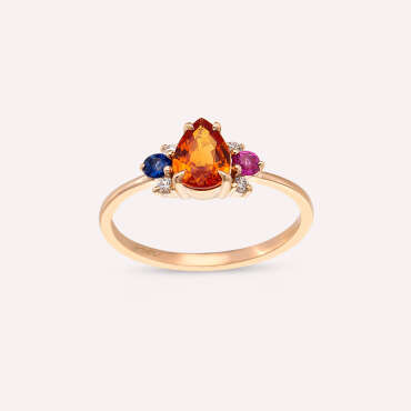 1.01 CT Multicolor Safir ve Pırlanta Taşlı Rose Altın Yüzük - Nev Jewellery (1)