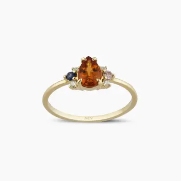 1.00 CT Multicolor Safir ve Pırlanta Taşlı Sarı Altın Yüzük - Nev Jewellery (1)