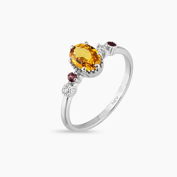 1.02 CT Multicolor Safir ve Pırlanta Taşlı Beyaz Altın Yüzük - 4