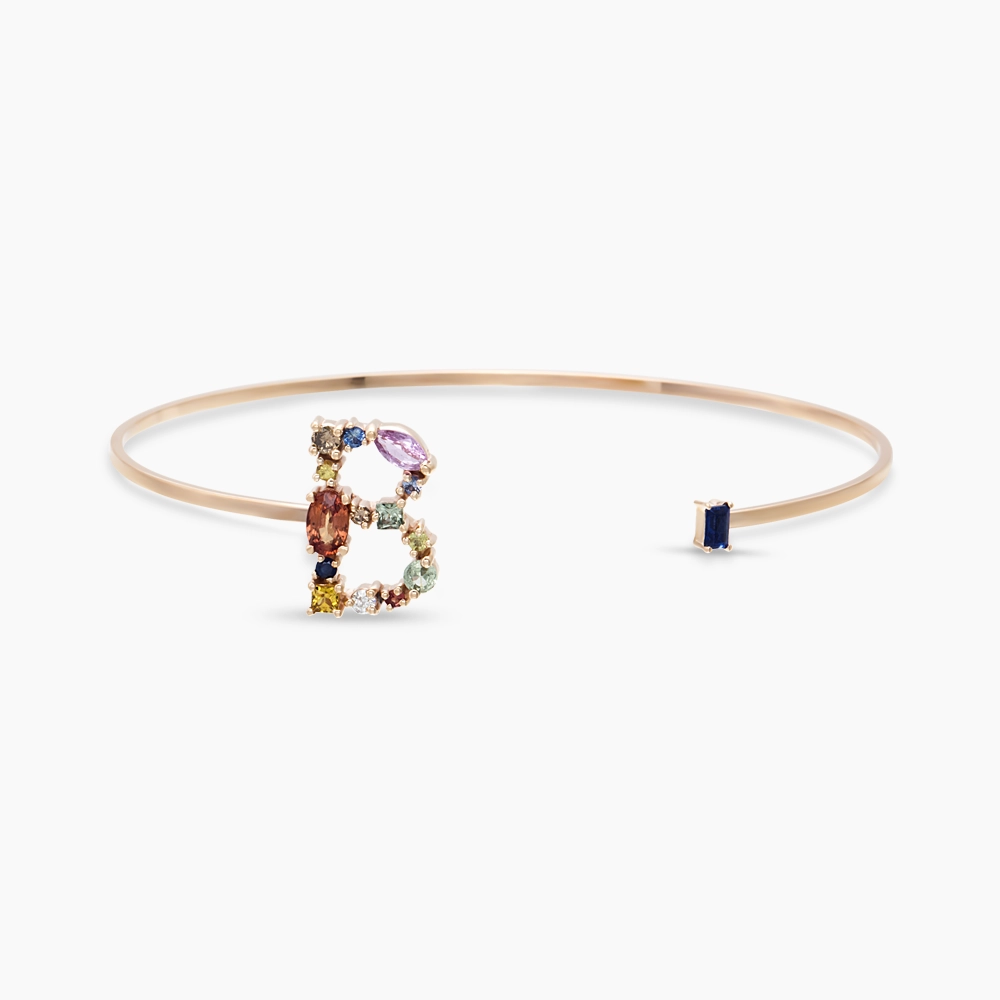1.03 CT Multicolor Sapphire and Diamond B Letter Bracelet - 1