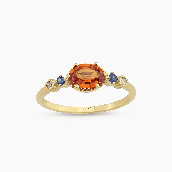 1.03 CT Multicolor Sapphire and Diamond Yellow Gold Ring - 1