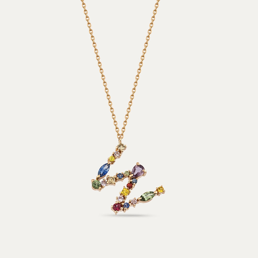 W Harf 1.04 CT Brown Pırlanta ve Multicolor Safir Taşlı Kolye - 1