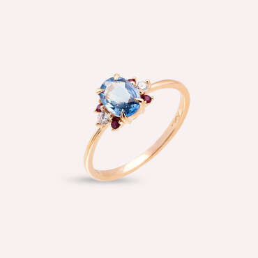 1.04 CT Multicolor Safir, Yakut ve Pırlanta Taşlı Rose Altın Yüzük - Nev Jewellery (1)