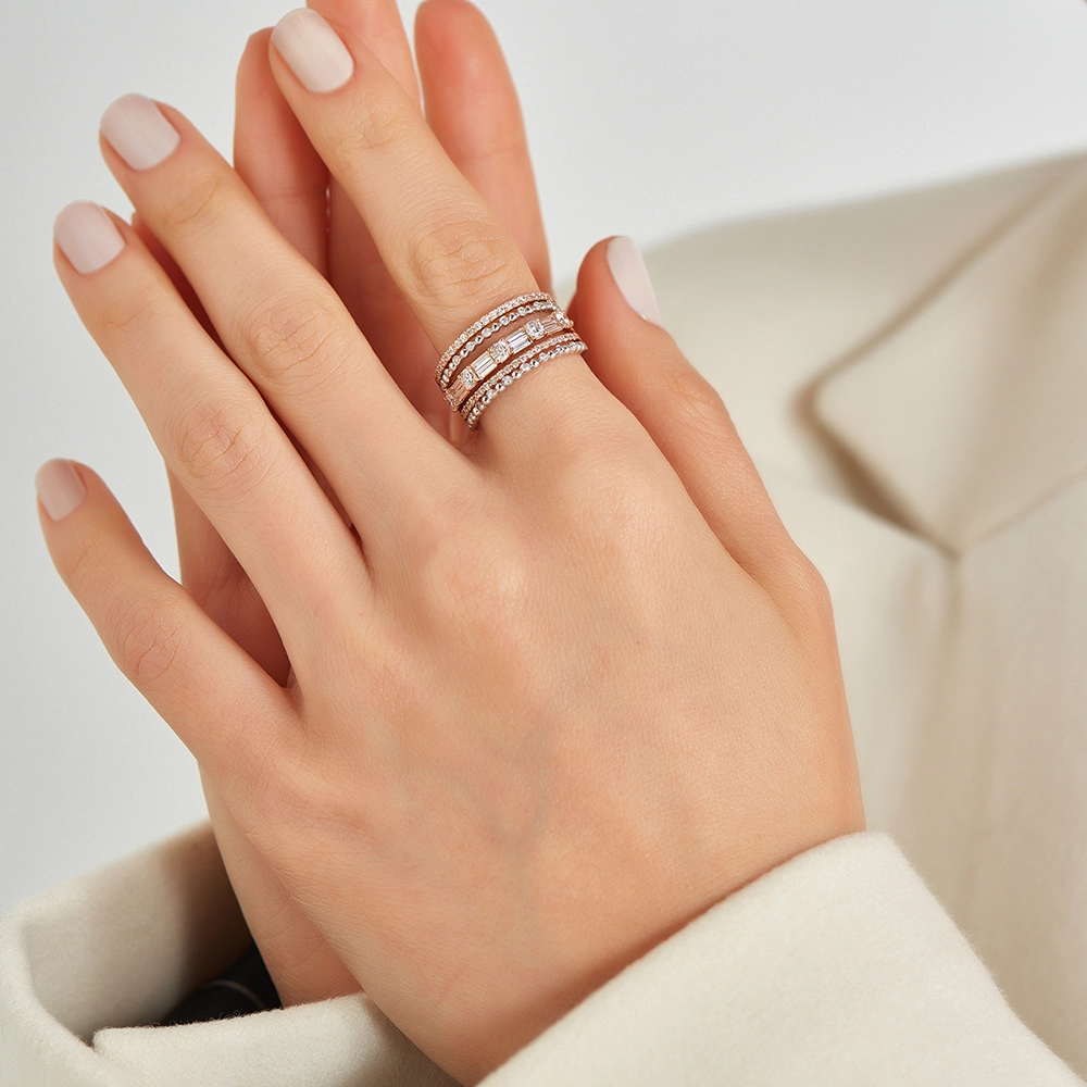 0.96 CT Baget Pırlanta Taşlı Rose Altın Sıralı Yüzük - Nev Jewellery (1)