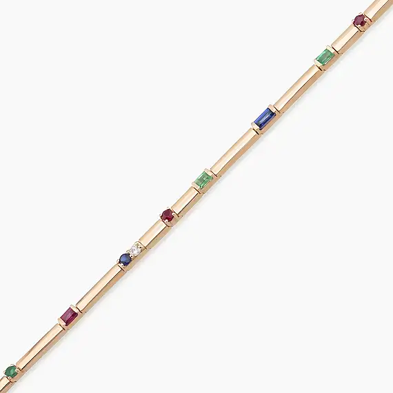 1.07 CT Multicolor Safir Taşlı Rose Altın Su Yolu Bileklik - 2