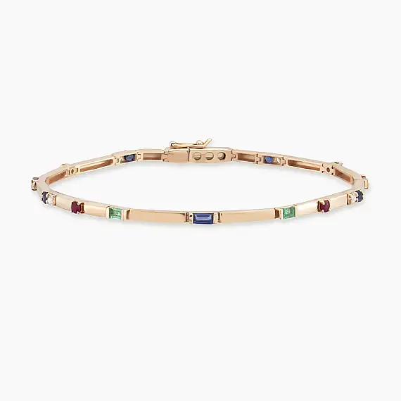 1.07 CT Multicolor Sapphire Rose Gold Tennis Bracelet - 1