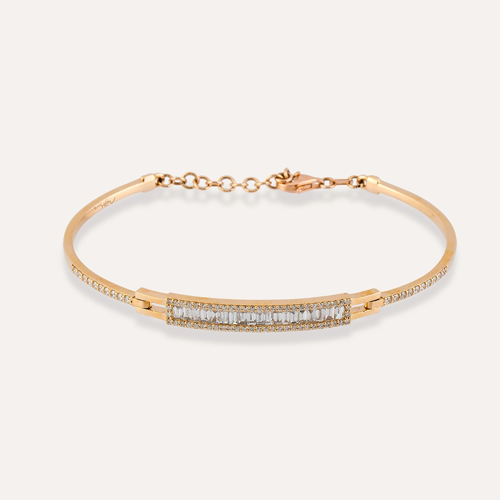 0.87 CT Baguette Cut Diamond Rose Gold Bracelet - 1