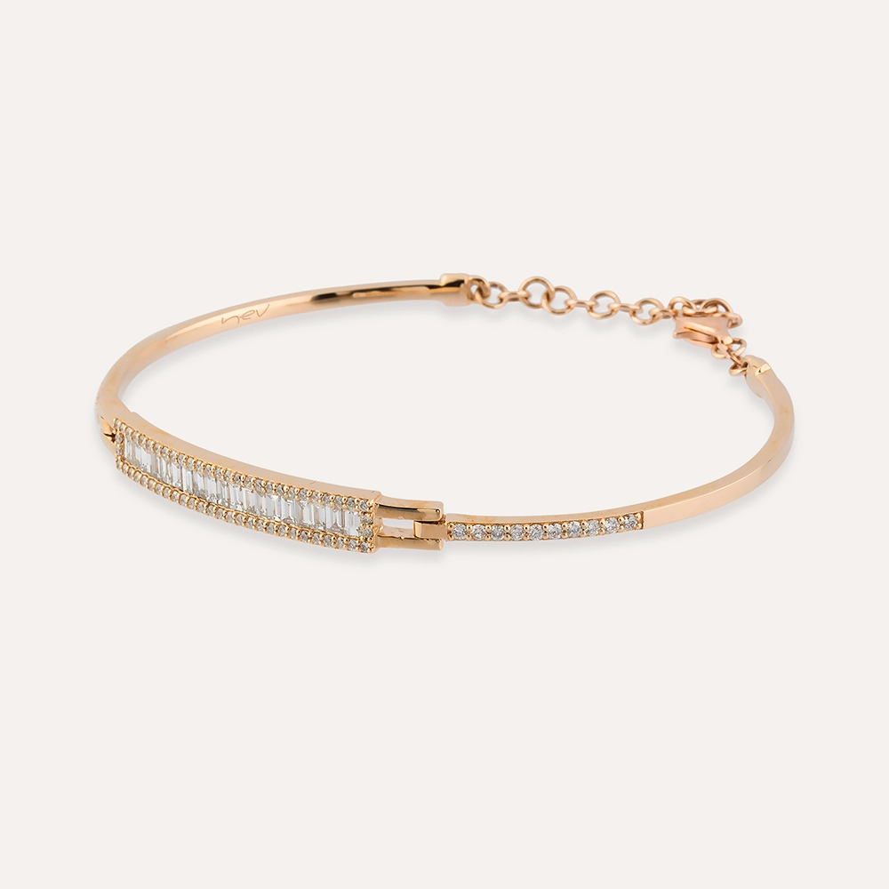 0.87 CT Baguette Cut Diamond Rose Gold Bracelet - 3