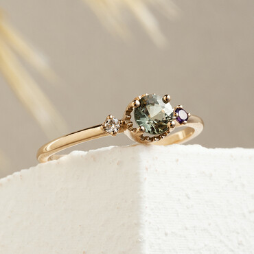 1.08 CT Green Safir, Pırlanta ve Ametist Taşlı Yüzük - Nev Jewellery