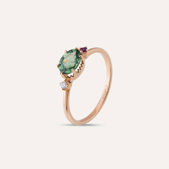 1.08 CT Green Sapphire, Diamond and Amethyst Ring - 4