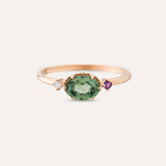 1.08 CT Green Sapphire, Diamond and Amethyst Ring - 6