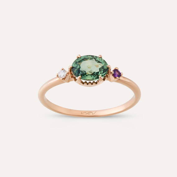 1.08 CT Green Sapphire, Diamond and Amethyst Ring - 2