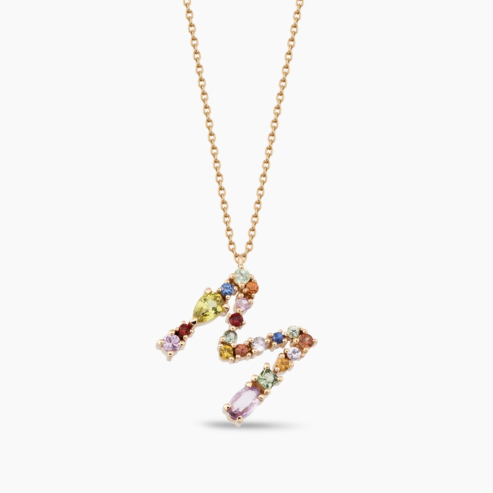 M Harf 1.15 CT Multicolor Safir Taşlı Kolye - 1