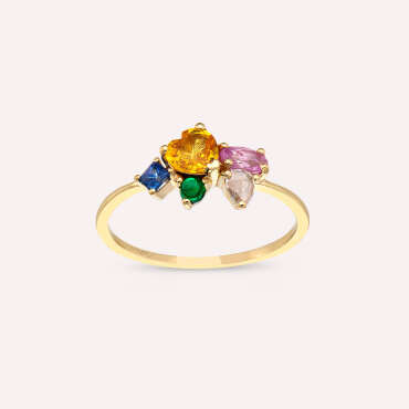 1.08 CT Rose Cut Diamond, Multicolor Sapphire and Brown Diamond Ring - Nev Jewellery