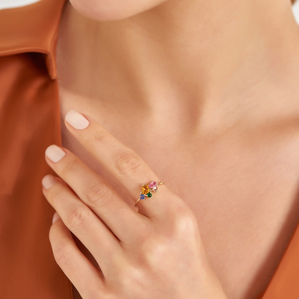 1.08 CT Rose Cut Diamond, Multicolor Sapphire and Brown Diamond Ring - Nev Jewellery (1)