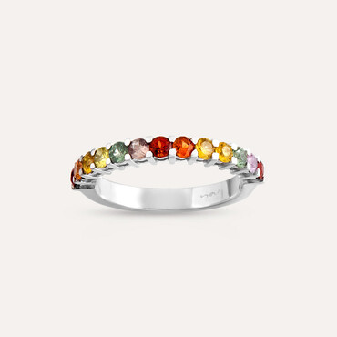 1.09 CT Multicolor Sapphire White Gold Half Eternity Ring - Nev Jewellery