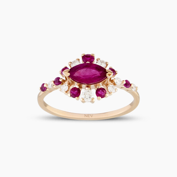 1.20 CT Yakut ve Pırlanta Taşlı Rose Altın Yüzük - Nev Jewellery
