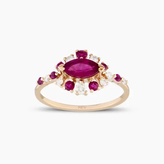 1.20 CT Yakut ve Pırlanta Taşlı Rose Altın Yüzük - 1